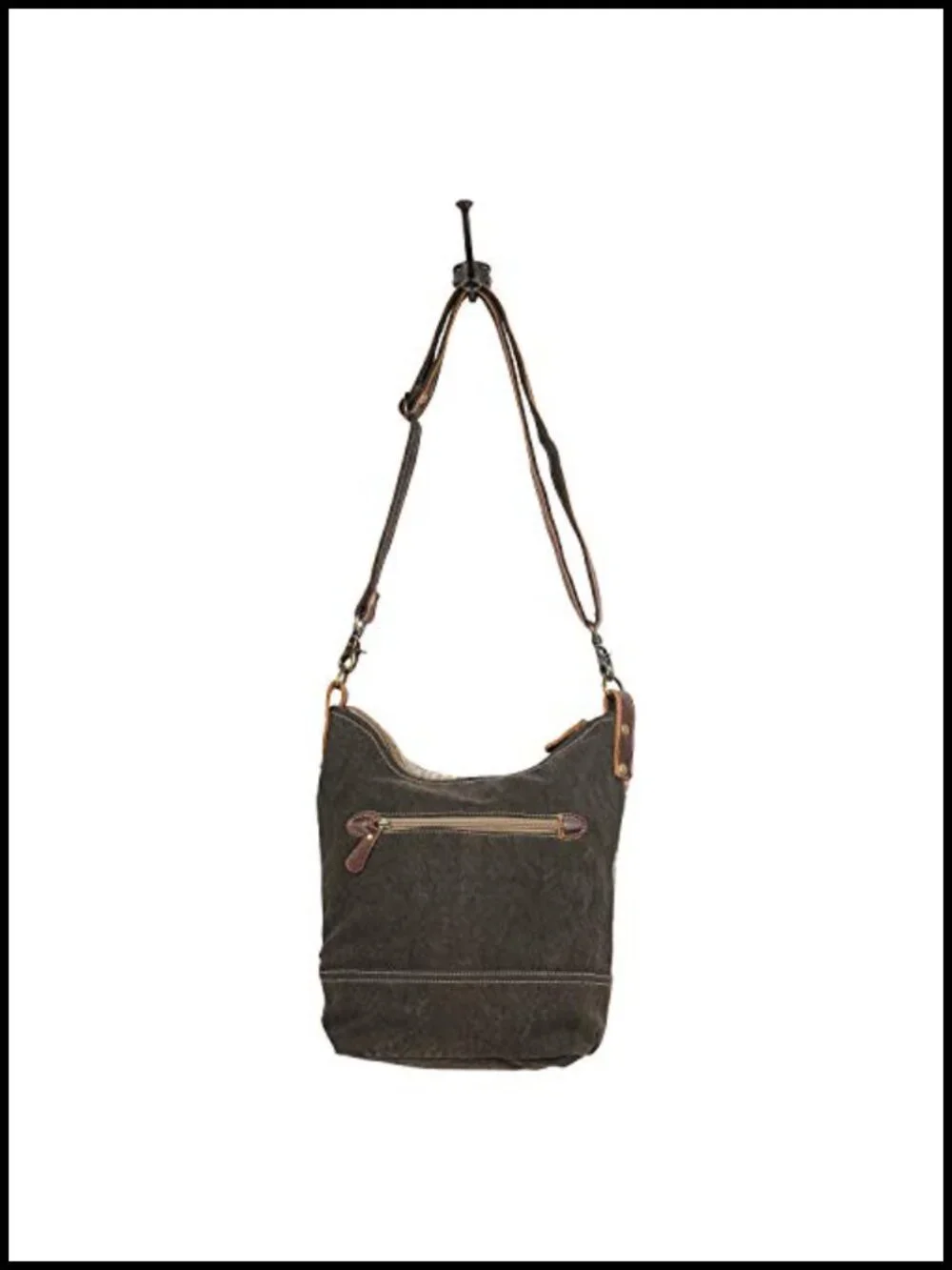 Canvas Bucket Purse with Genuine Leather Detailing, Boho Shoulder Bag
